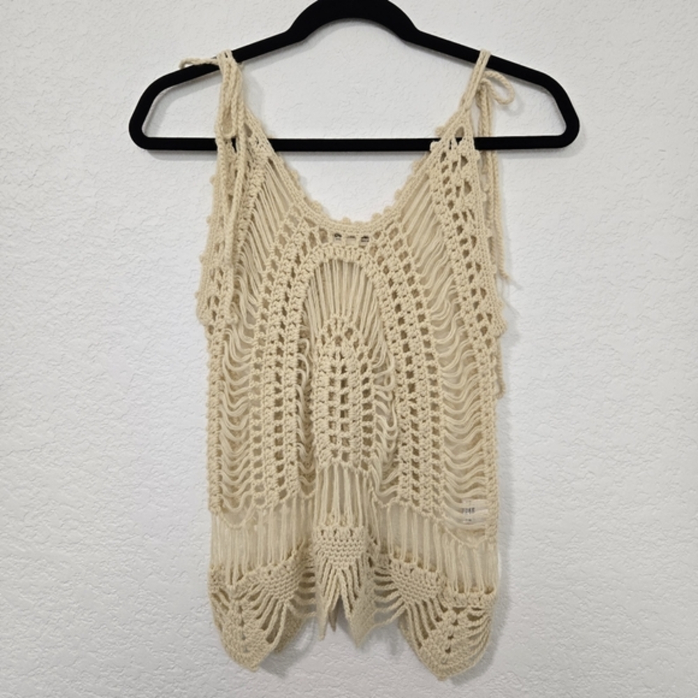 Cotton Candy Womens Crochet Tank Top Cream Boho Open Knit Festival M/L Festival